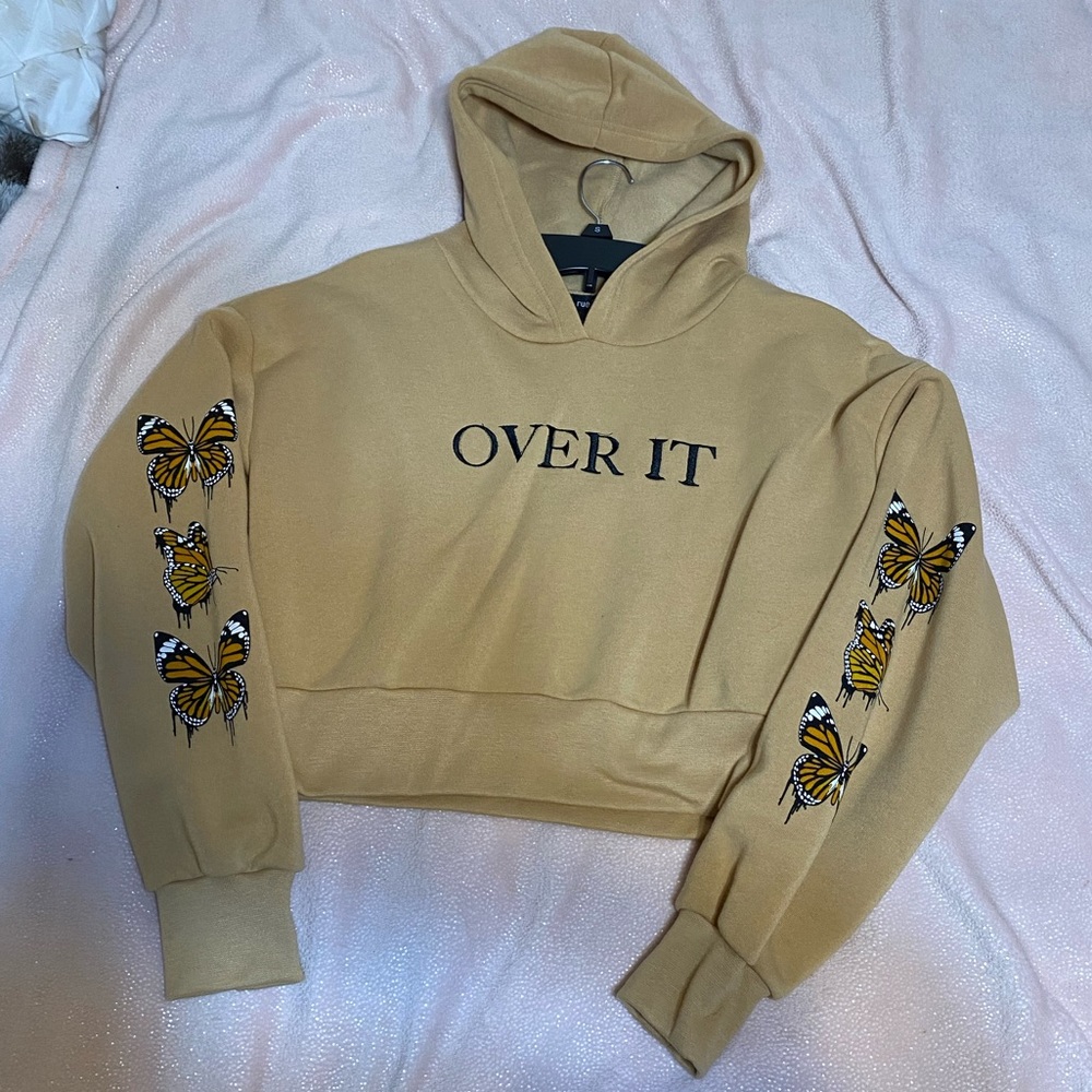 M Rue21 Butterfly “Over It” Cropped Hoodie